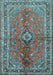 Machine Washable Medallion Light Blue Traditional Rug, wshtr3355lblu