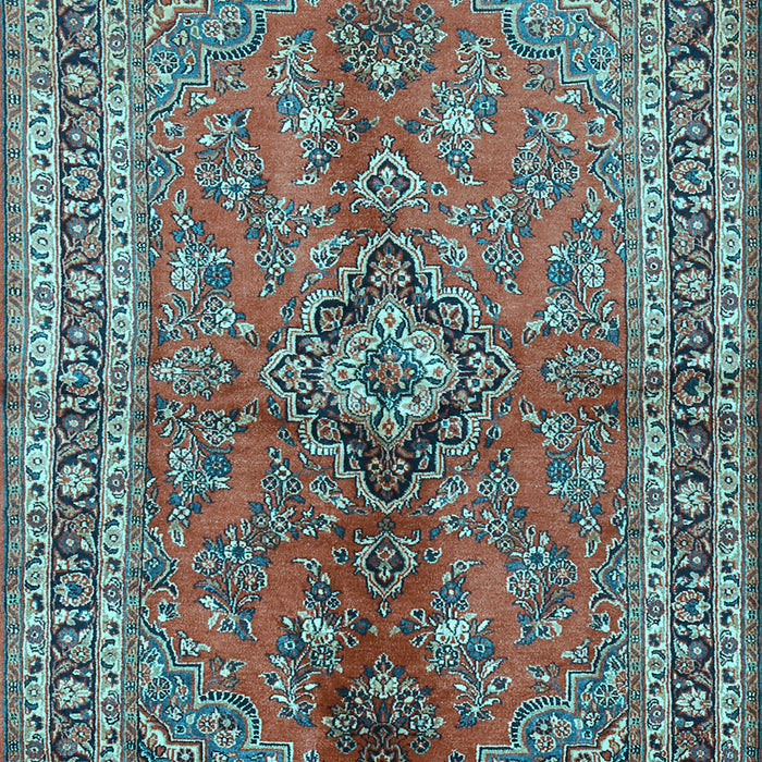 Machine Washable Medallion Light Blue Traditional Rug, wshtr3355lblu