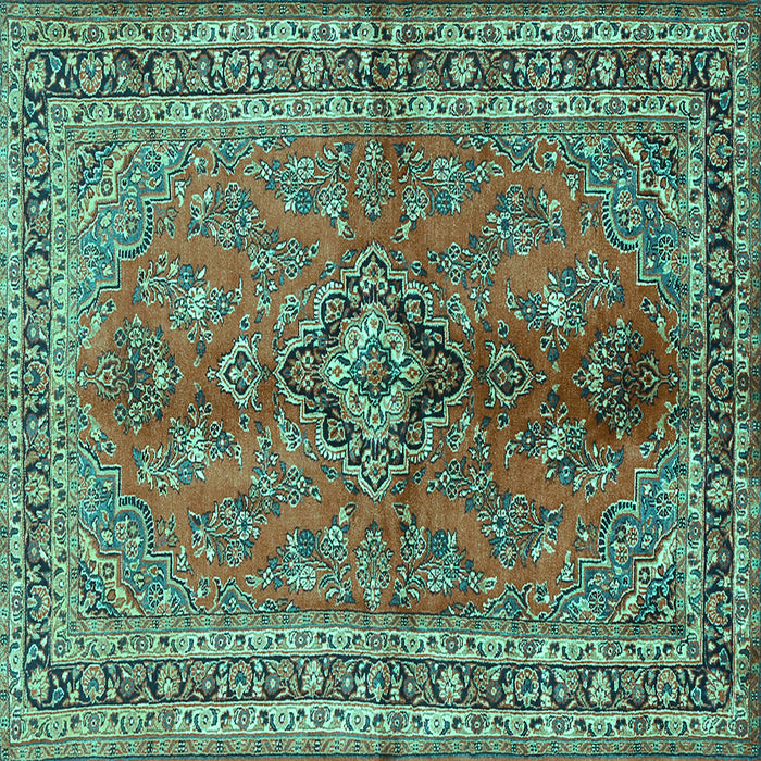 Square Medallion Turquoise Traditional Rug, tr3355turq