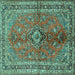 Square Medallion Turquoise Traditional Rug, tr3355turq