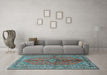 Machine Washable Medallion Light Blue Traditional Rug in a Living Room, wshtr3355lblu