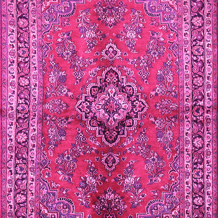 Machine Washable Medallion Pink Traditional Rug, wshtr3355pnk