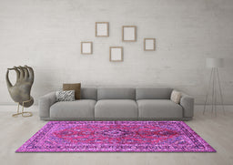 Machine Washable Medallion Purple Traditional Area Rugs in a Living Room, wshtr3355pur