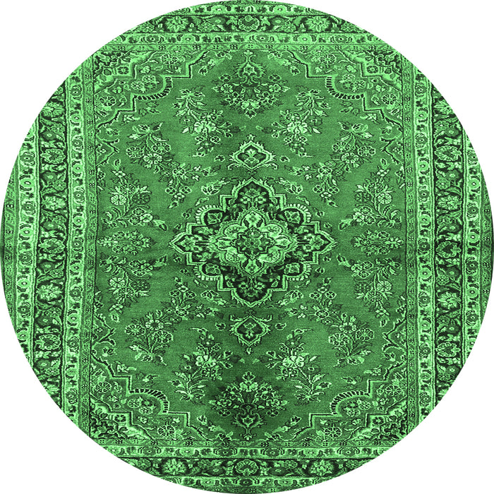 Round Machine Washable Medallion Emerald Green Traditional Area Rugs, wshtr3355emgrn