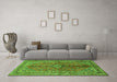 Machine Washable Medallion Green Traditional Area Rugs in a Living Room,, wshtr3355grn