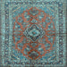 Square Medallion Light Blue Traditional Rug, tr3355lblu