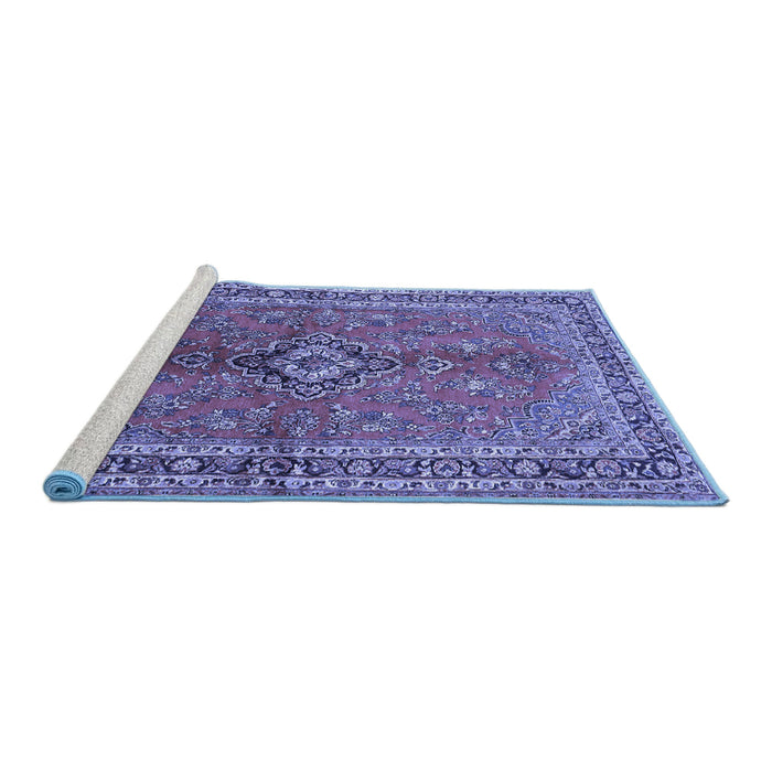 Sideview of Machine Washable Medallion Blue Traditional Rug, wshtr3355blu