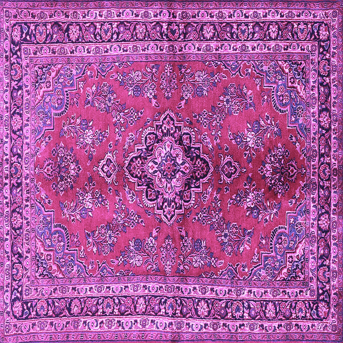 Square Machine Washable Medallion Purple Traditional Area Rugs, wshtr3355pur