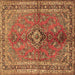 Square Machine Washable Medallion Brown Traditional Rug, wshtr3355brn