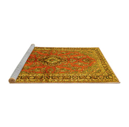 Sideview of Machine Washable Medallion Yellow Traditional Rug, wshtr3355yw