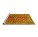 Sideview of Machine Washable Medallion Yellow Traditional Rug, wshtr3355yw