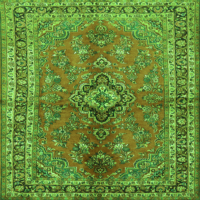 Round Machine Washable Medallion Green Traditional Area Rugs, wshtr3355grn