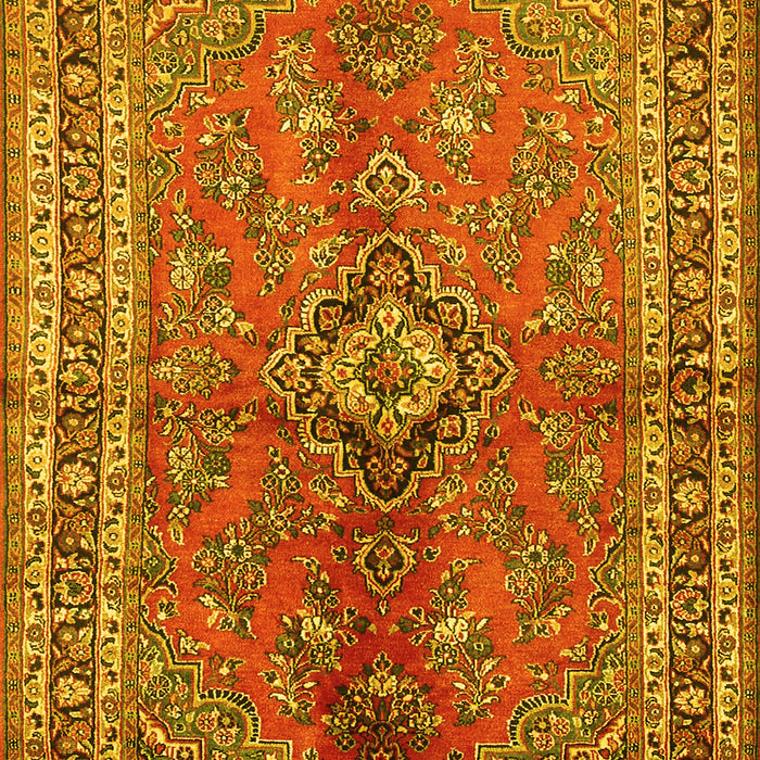 Machine Washable Medallion Yellow Traditional Rug, wshtr3355yw