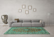 Machine Washable Medallion Turquoise Traditional Area Rugs in a Living Room,, wshtr3355turq