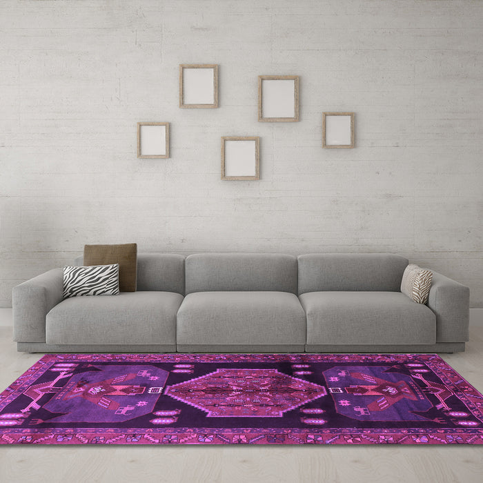 Machine Washable Animal Purple Traditional Area Rugs in a Living Room, wshtr3356pur
