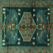 Square Animal Turquoise Traditional Rug, tr3356turq