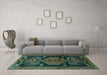 Machine Washable Animal Turquoise Traditional Area Rugs in a Living Room,, wshtr3356turq