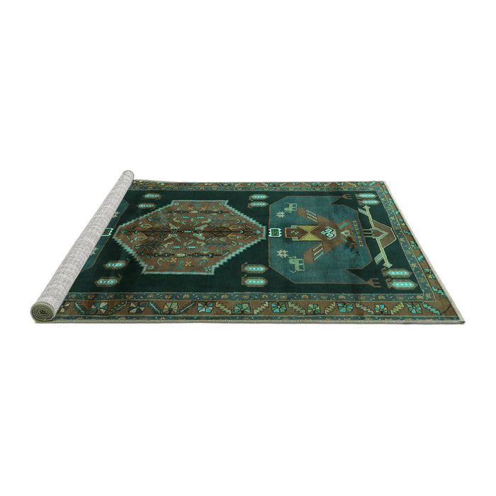 Sideview of Machine Washable Animal Turquoise Traditional Area Rugs, wshtr3356turq