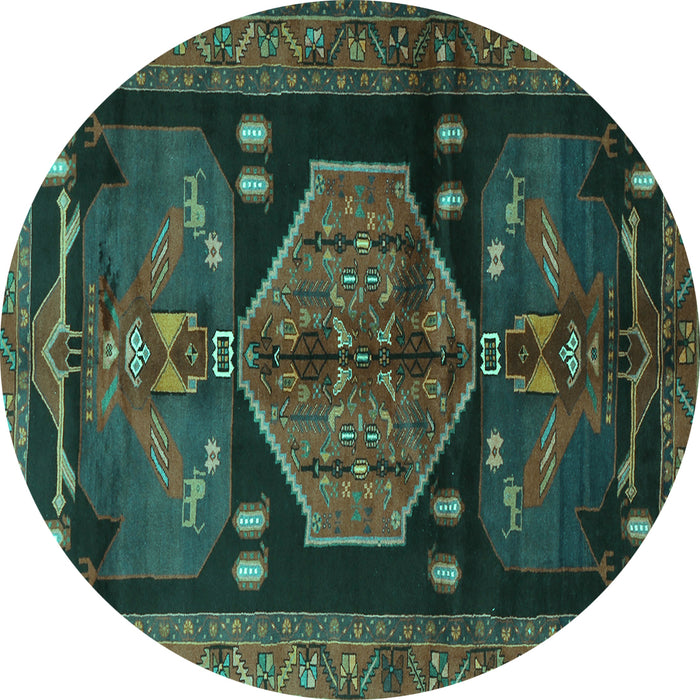 Round Animal Turquoise Traditional Rug, tr3356turq