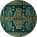 Round Animal Turquoise Traditional Rug, tr3356turq