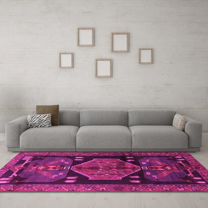 Machine Washable Animal Pink Traditional Rug in a Living Room, wshtr3356pnk