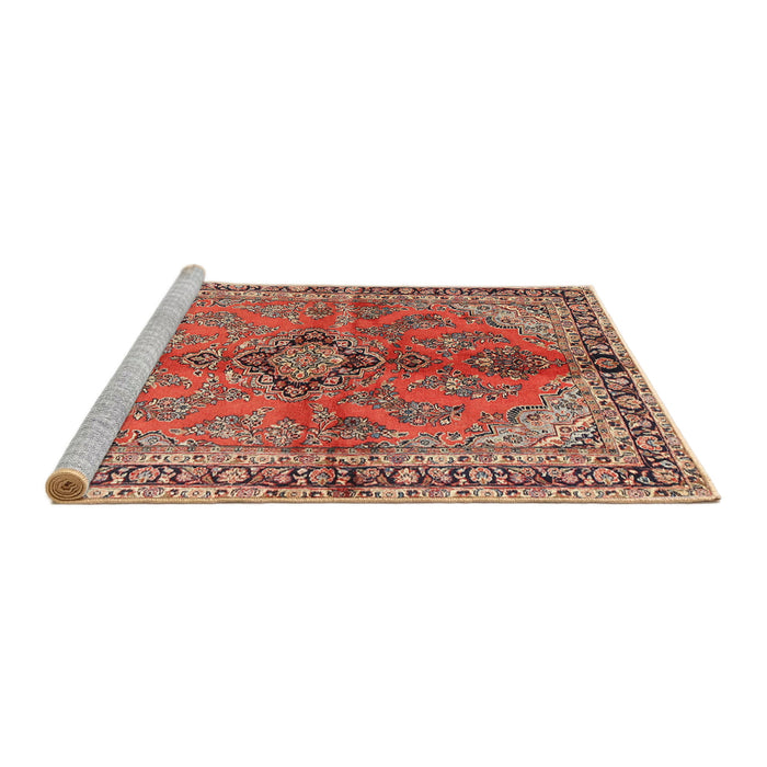 Sideview of Machine Washable Traditional Tangerine Pink Rug, wshtr3357