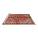 Sideview of Machine Washable Traditional Tangerine Pink Rug, wshtr3357