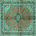 Square Medallion Turquoise Traditional Rug, tr3357turq