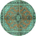 Round Medallion Turquoise Traditional Rug, tr3357turq