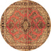 Round Medallion Brown Traditional Rug, tr3357brn