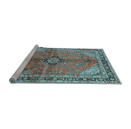 Sideview of Machine Washable Medallion Light Blue Traditional Rug, wshtr3357lblu