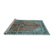 Sideview of Machine Washable Medallion Light Blue Traditional Rug, wshtr3357lblu