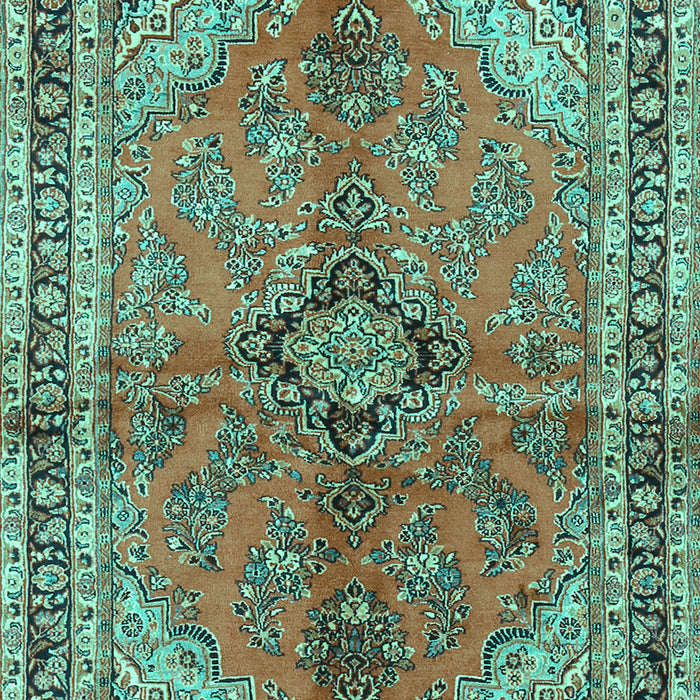 Machine Washable Medallion Turquoise Traditional Area Rugs, wshtr3357turq