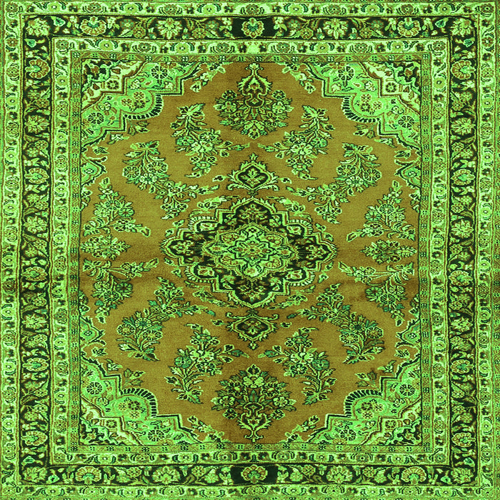 Round Machine Washable Medallion Green Traditional Area Rugs, wshtr3357grn