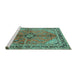 Sideview of Machine Washable Medallion Turquoise Traditional Area Rugs, wshtr3357turq