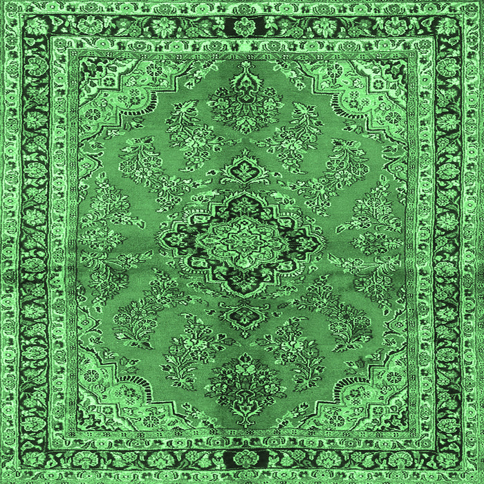 Square Machine Washable Medallion Emerald Green Traditional Area Rugs, wshtr3357emgrn