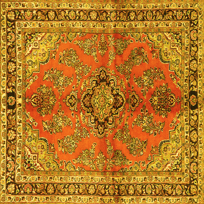 Square Machine Washable Medallion Yellow Traditional Rug, wshtr3357yw