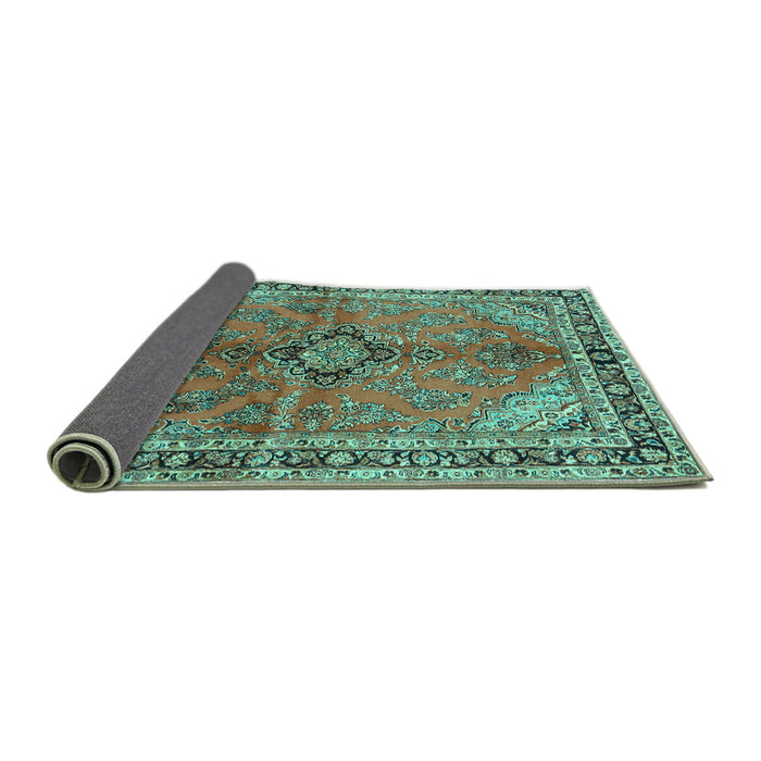 Sideview of Medallion Turquoise Traditional Rug, tr3357turq
