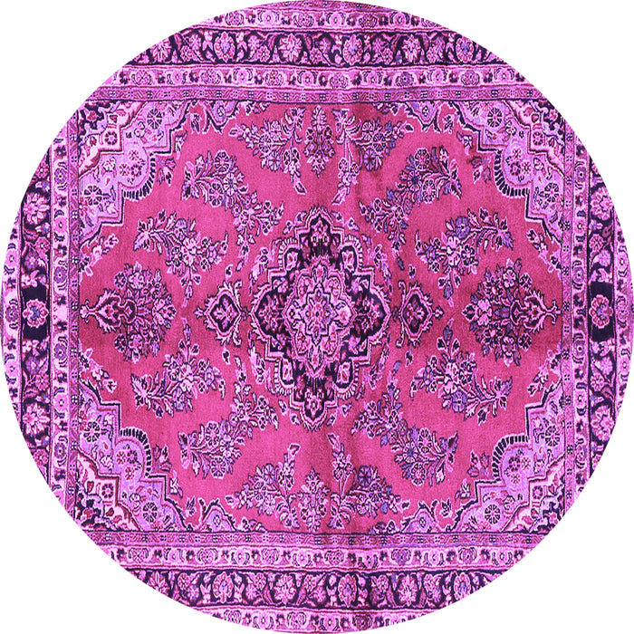 Round Machine Washable Medallion Purple Traditional Area Rugs, wshtr3357pur