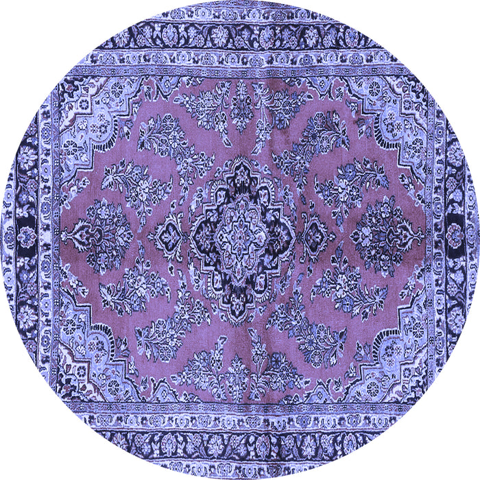 Round Machine Washable Medallion Blue Traditional Rug, wshtr3357blu