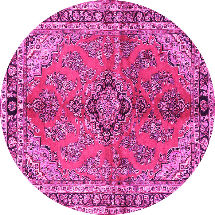 Round Machine Washable Medallion Pink Traditional Rug, wshtr3357pnk