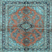 Square Machine Washable Medallion Light Blue Traditional Rug, wshtr3357lblu