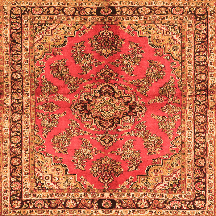Round Machine Washable Medallion Orange Traditional Area Rugs, wshtr3357org