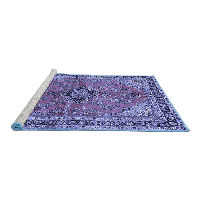 Sideview of Machine Washable Medallion Blue Traditional Rug, wshtr3357blu