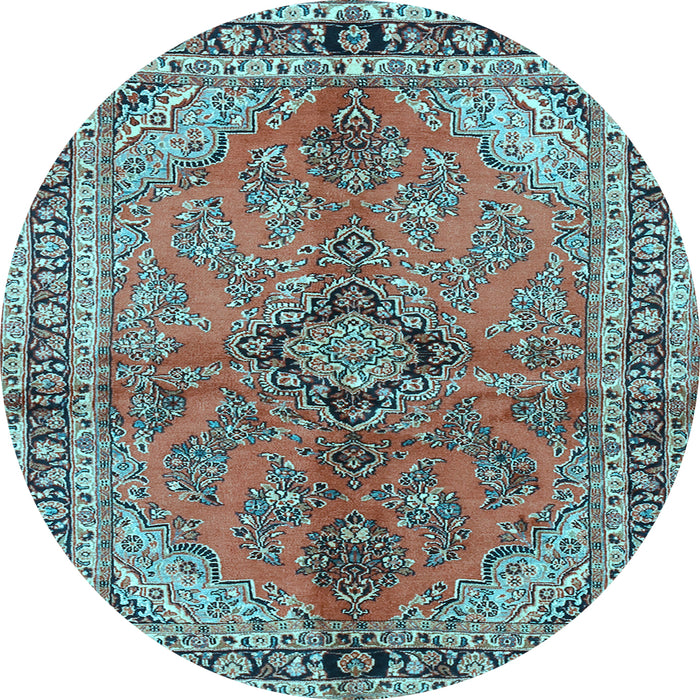 Round Medallion Light Blue Traditional Rug, tr3357lblu