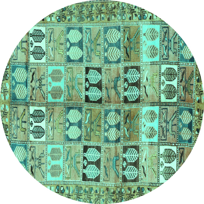 Round Machine Washable Persian Turquoise Traditional Area Rugs, wshtr3358turq