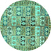 Round Machine Washable Persian Turquoise Traditional Area Rugs, wshtr3358turq