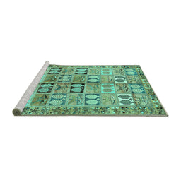 Sideview of Machine Washable Persian Turquoise Traditional Area Rugs, wshtr3358turq