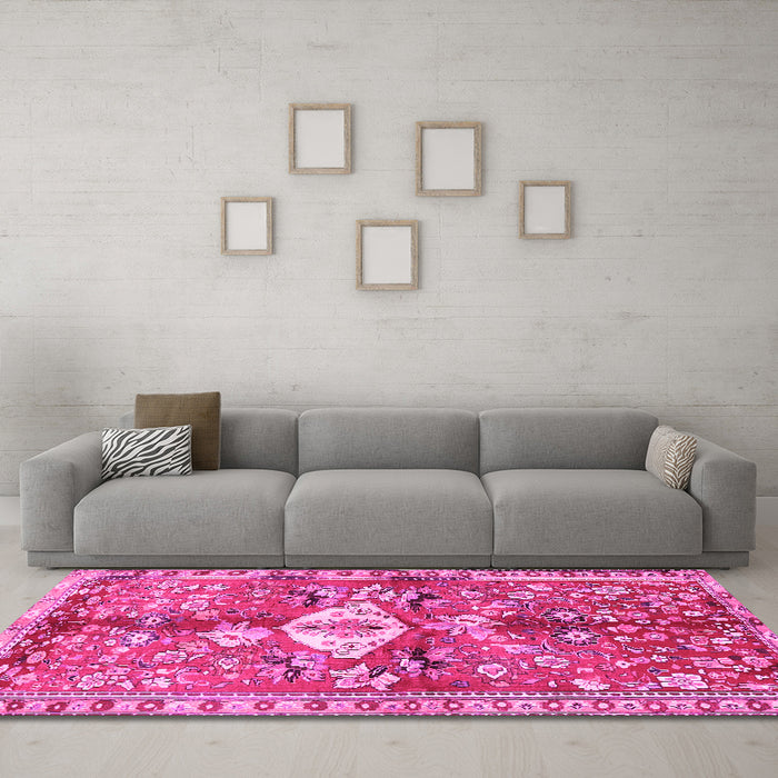 Machine Washable Animal Pink Traditional Rug in a Living Room, wshtr3359pnk