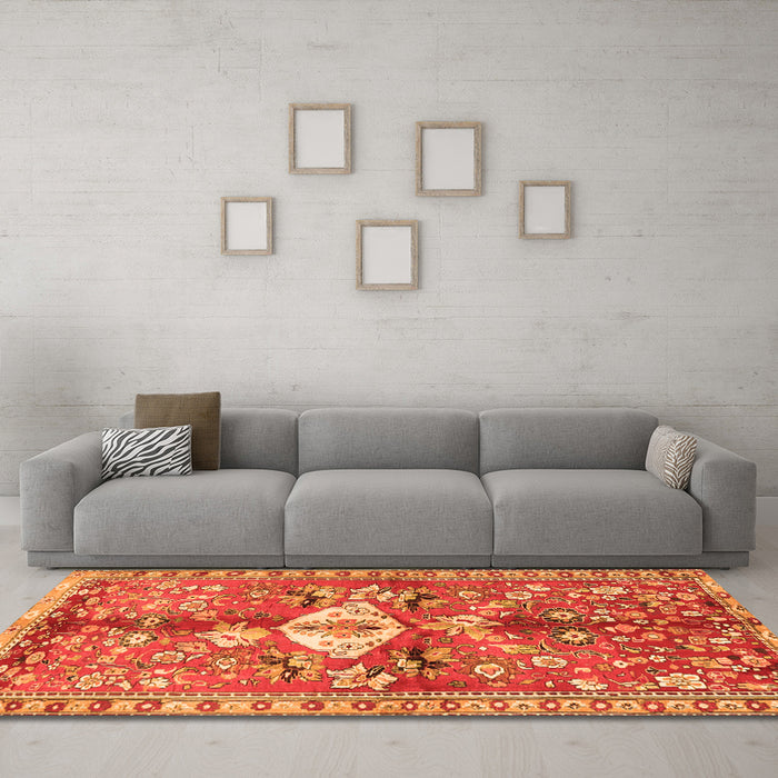 Machine Washable Animal Orange Traditional Area Rugs in a Living Room, wshtr3359org